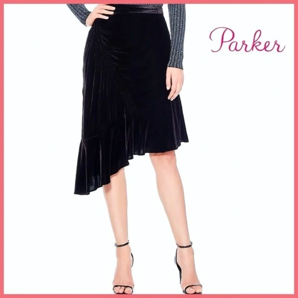 Parker Black Asymmetrical Velvet Skirt